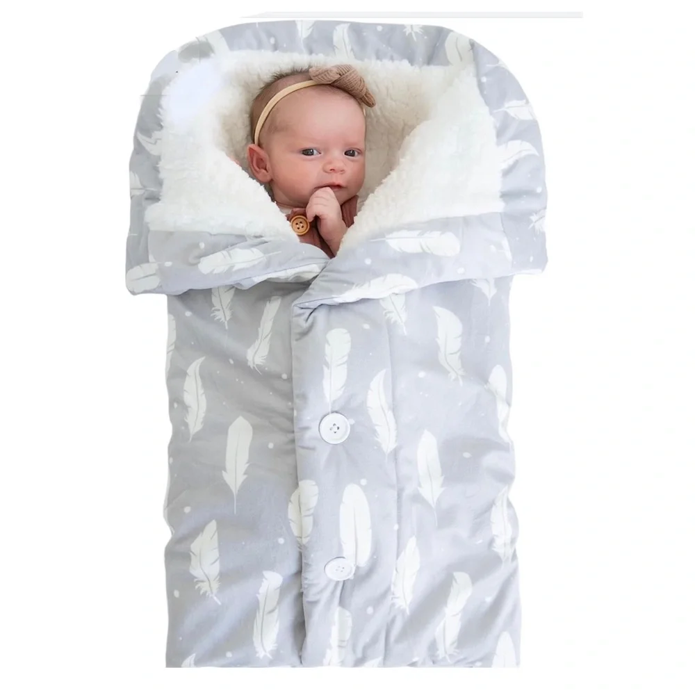 Snuggle Baby Unisex Button Up Gray/White Boho Feather Pattern